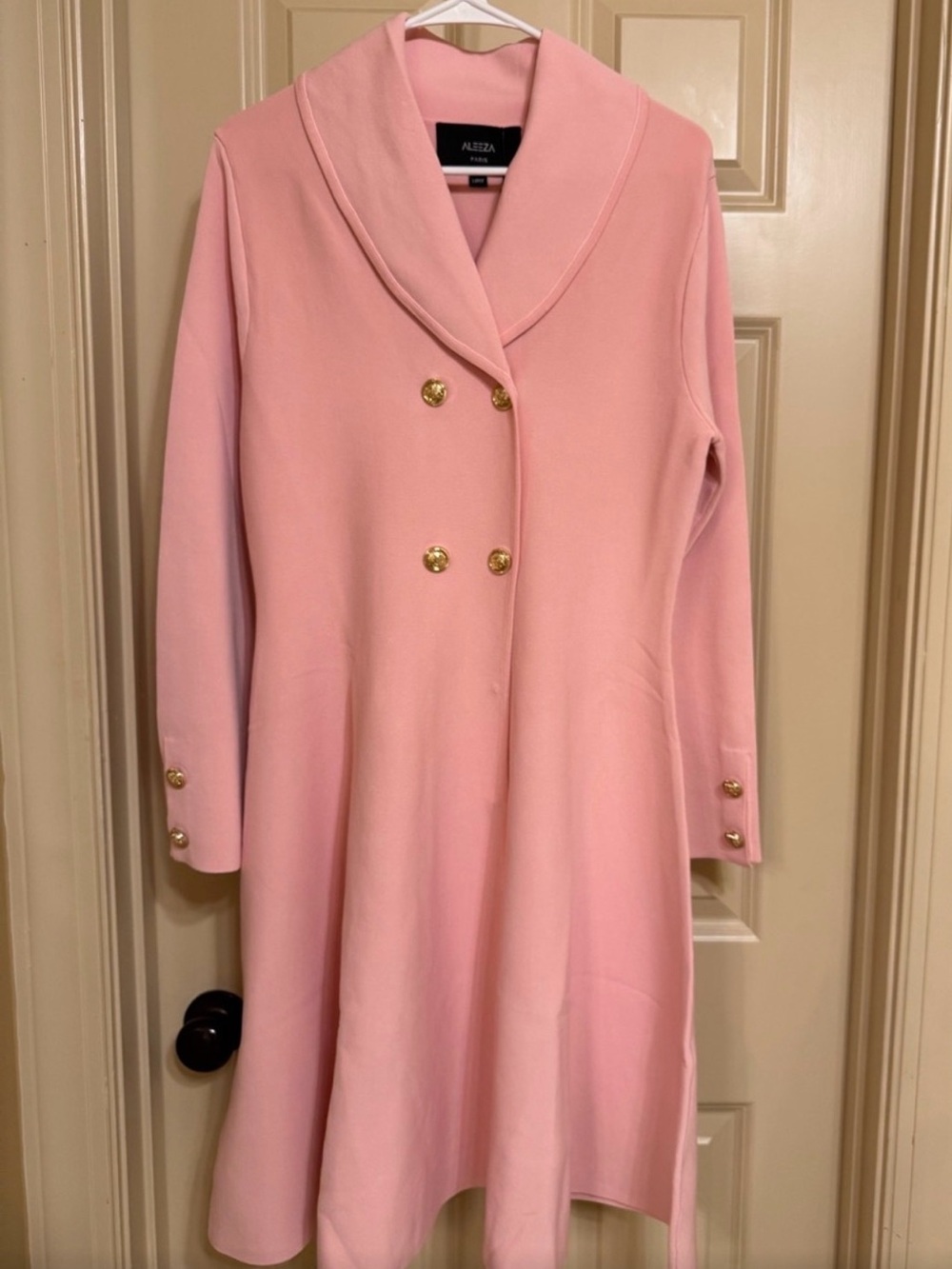 Alezia Pink Long Sleeve Double-Breasted Dress Coat